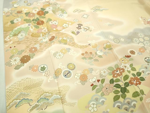 平和屋本店●極上　創業460年・千總　訪問着　駒刺繍　宝尽くし　吉祥花文　暈し染め　浅黄色地　金彩　三越扱い　逸品　DZAB3554kh6