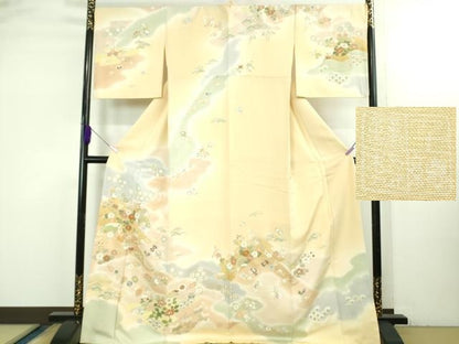 平和屋本店●極上　創業460年・千總　訪問着　駒刺繍　宝尽くし　吉祥花文　暈し染め　浅黄色地　金彩　三越扱い　逸品　DZAB3554kh6