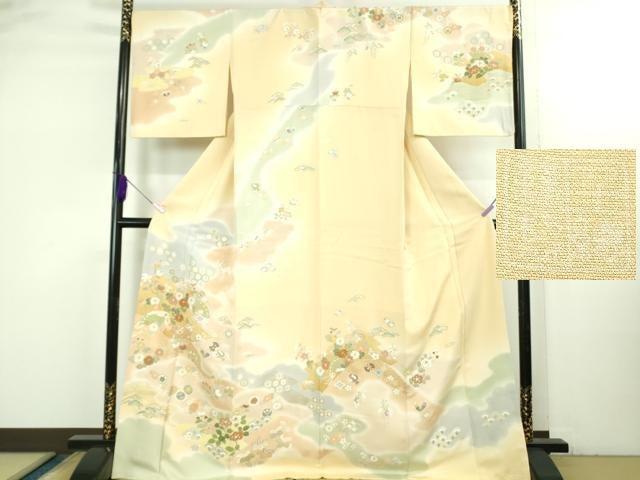 平和屋本店●極上　創業460年・千總　訪問着　駒刺繍　宝尽くし　吉祥花文　暈し染め　浅黄色地　金彩　三越扱い　逸品　DZAB3554kh6