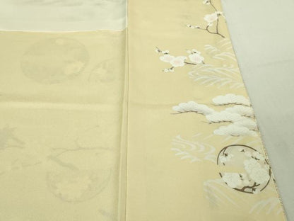 平和屋本店●極上 訪問着 駒刺繍 花丸吉祥立波文 鳥の子色地 金彩 ロング丈 逸品 DZAB3555kh6