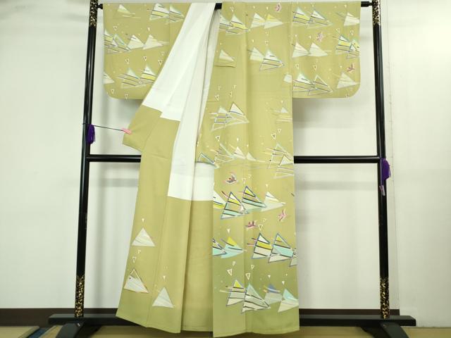 平和屋本店●極上　本加賀友禅作家　中町博志　訪問着　飛鳥文　青朽葉色地　暈し染め　逸品　DZAB3556kh6