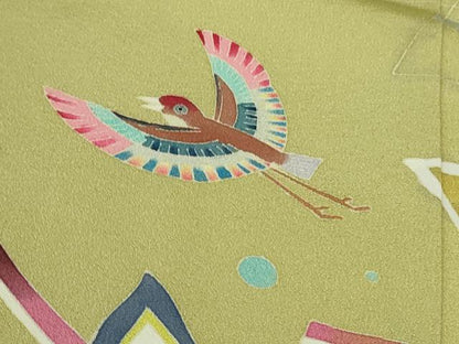 平和屋本店●極上　本加賀友禅作家　中町博志　訪問着　飛鳥文　青朽葉色地　暈し染め　逸品　DZAB3556kh6