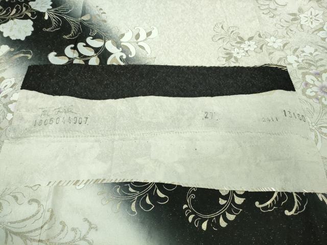平和屋本店●極上　訪問着　花唐草文　暈し染め　金彩　銀通し地　白×黒　反端付き　ロング丈　逸品　DZAB3558kh6