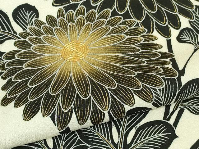 平和屋本店●極上　人間国宝　森口華弘　蒔糊友禅　蒔糊散らし　訪問着　駒刺繍　菊梅文　金彩　逸品　DZAB3562kh6