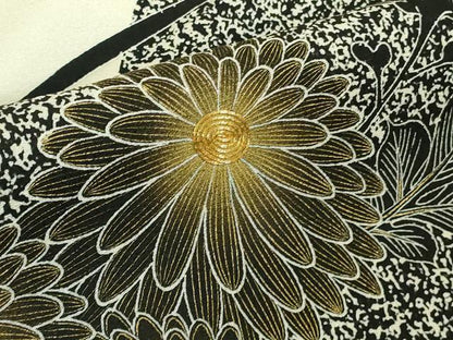 平和屋本店●極上　人間国宝　森口華弘　蒔糊友禅　蒔糊散らし　訪問着　駒刺繍　菊梅文　金彩　逸品　DZAB3562kh6