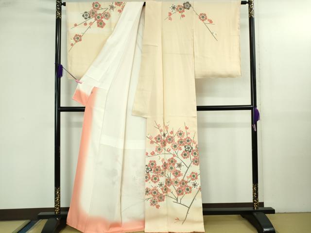 平和屋本店●希少　人間国宝　山田貢　訪問着　枝梅　肌色地　金彩　逸品　未使用　DZAB3563kh6