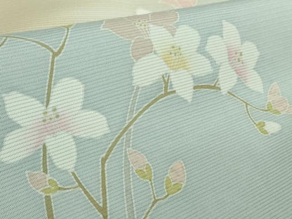 平和屋着物＊極上 夏物 訪問着 友禅 作家物 絽 枝花に小鳥 藍白色地 逸品 未使用 DZAB3564kh6