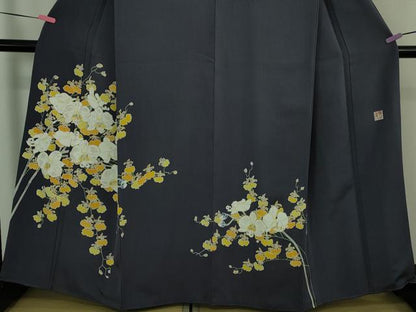 平和屋本店●希少　皆川月華　長女　日本画家　皆川千恵子　訪問着　刺繍　胡蝶蘭　深紫色地　金糸　逸品　DZAB3565kh6