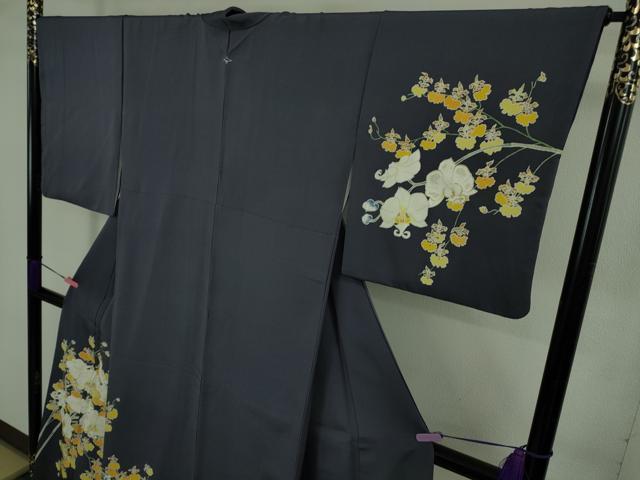 平和屋本店●希少　皆川月華　長女　日本画家　皆川千恵子　訪問着　刺繍　胡蝶蘭　深紫色地　金糸　逸品　DZAB3565kh6