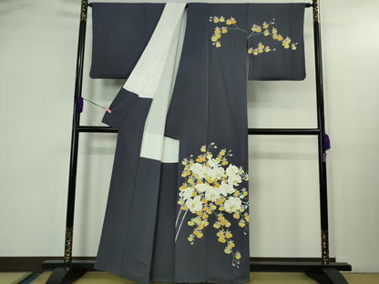 平和屋本店●希少　皆川月華　長女　日本画家　皆川千恵子　訪問着　刺繍　胡蝶蘭　深紫色地　金糸　逸品　DZAB3565kh6
