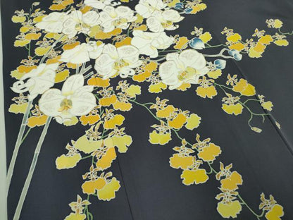平和屋本店●希少　皆川月華　長女　日本画家　皆川千恵子　訪問着　刺繍　胡蝶蘭　深紫色地　金糸　逸品　DZAB3565kh6
