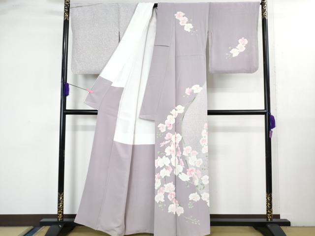 平和屋本店●極上　本加賀友禅作家　岡田正信　訪問着　胡蝶蘭　浅紫色地　逸品　DZAB3568kh6