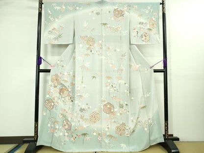 平和屋本店●極上　訪問着　吉澤友禅　駒刺繍　吉祥花文　暈し染め　金彩　鬼しぼ縮緬　反端付き　逸品　未使用　DZAB3570kh6