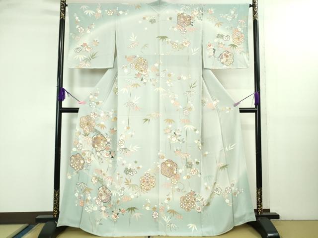 平和屋本店●極上　訪問着　吉澤友禅　駒刺繍　吉祥花文　暈し染め　金彩　鬼しぼ縮緬　反端付き　逸品　未使用　DZAB3570kh6