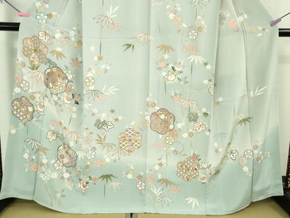 平和屋本店●極上　訪問着　吉澤友禅　駒刺繍　吉祥花文　暈し染め　金彩　鬼しぼ縮緬　反端付き　逸品　未使用　DZAB3570kh6