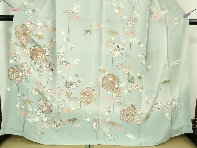 平和屋本店●極上　訪問着　吉澤友禅　駒刺繍　吉祥花文　暈し染め　金彩　鬼しぼ縮緬　反端付き　逸品　未使用　DZAB3570kh6
