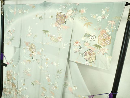 平和屋本店●極上　訪問着　吉澤友禅　駒刺繍　吉祥花文　暈し染め　金彩　鬼しぼ縮緬　反端付き　逸品　未使用　DZAB3570kh6