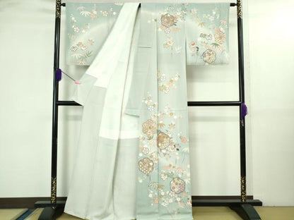 平和屋本店●極上　訪問着　吉澤友禅　駒刺繍　吉祥花文　暈し染め　金彩　鬼しぼ縮緬　反端付き　逸品　未使用　DZAB3570kh6