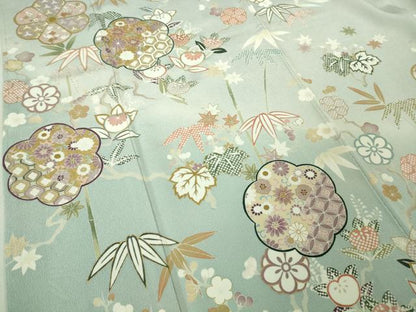 平和屋本店●極上　訪問着　吉澤友禅　駒刺繍　吉祥花文　暈し染め　金彩　鬼しぼ縮緬　反端付き　逸品　未使用　DZAB3570kh6