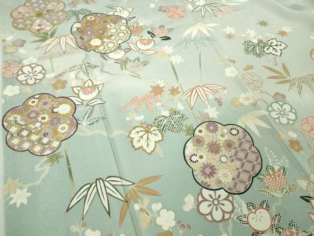 平和屋本店●極上　訪問着　吉澤友禅　駒刺繍　吉祥花文　暈し染め　金彩　鬼しぼ縮緬　反端付き　逸品　未使用　DZAB3570kh6
