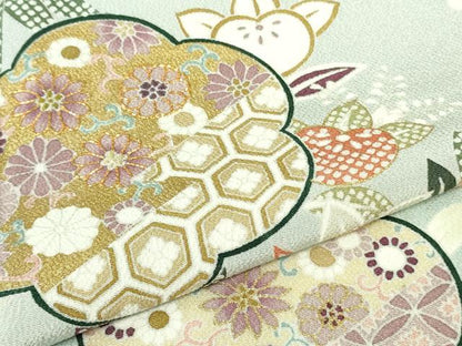 平和屋本店●極上　訪問着　吉澤友禅　駒刺繍　吉祥花文　暈し染め　金彩　鬼しぼ縮緬　反端付き　逸品　未使用　DZAB3570kh6