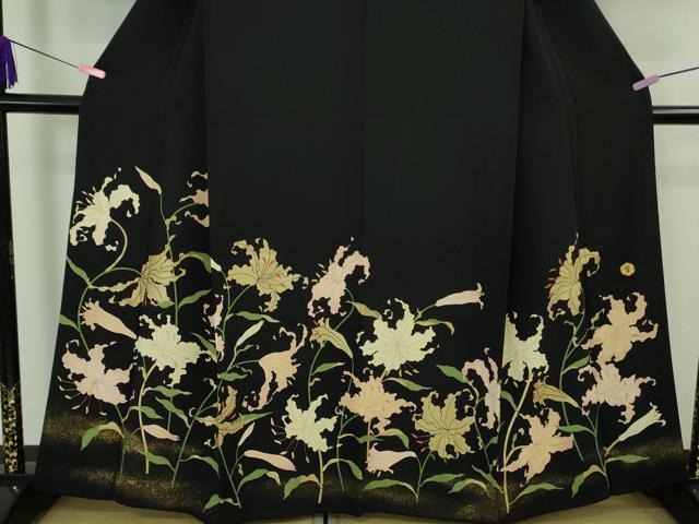 平和屋本店●極上　ジャパンオートクチュール　渡辺雪三郎　訪問着　刺繍　百合　黒地　金彩　大丸扱い　逸品　DZAB3571kh6