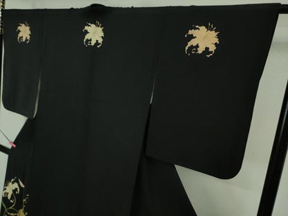 平和屋本店●極上　ジャパンオートクチュール　渡辺雪三郎　訪問着　刺繍　百合　黒地　金彩　大丸扱い　逸品　DZAB3571kh6