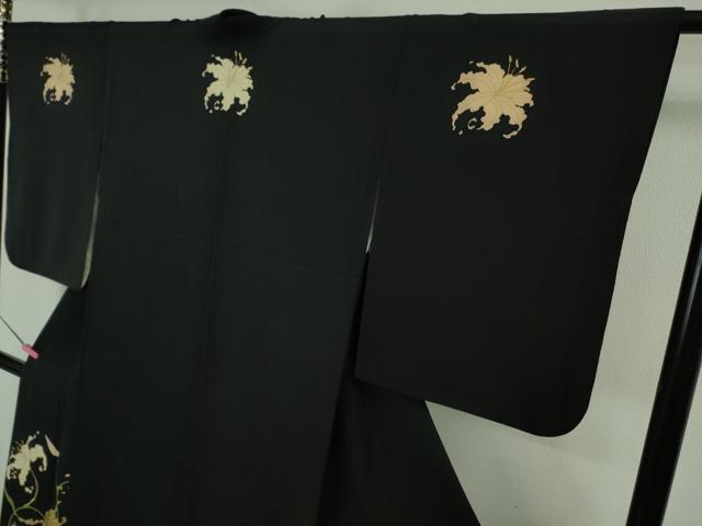 平和屋本店●極上　ジャパンオートクチュール　渡辺雪三郎　訪問着　刺繍　百合　黒地　金彩　大丸扱い　逸品　DZAB3571kh6
