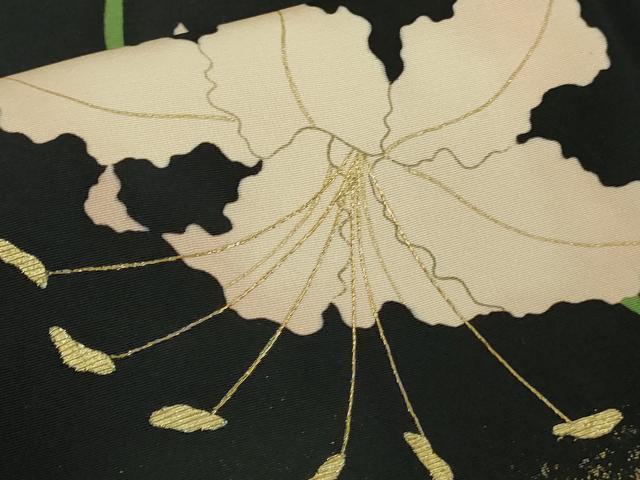 平和屋本店●極上　ジャパンオートクチュール　渡辺雪三郎　訪問着　刺繍　百合　黒地　金彩　大丸扱い　逸品　DZAB3571kh6