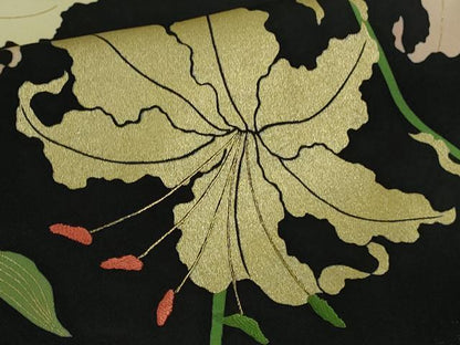 平和屋本店●極上　ジャパンオートクチュール　渡辺雪三郎　訪問着　刺繍　百合　黒地　金彩　大丸扱い　逸品　DZAB3571kh6