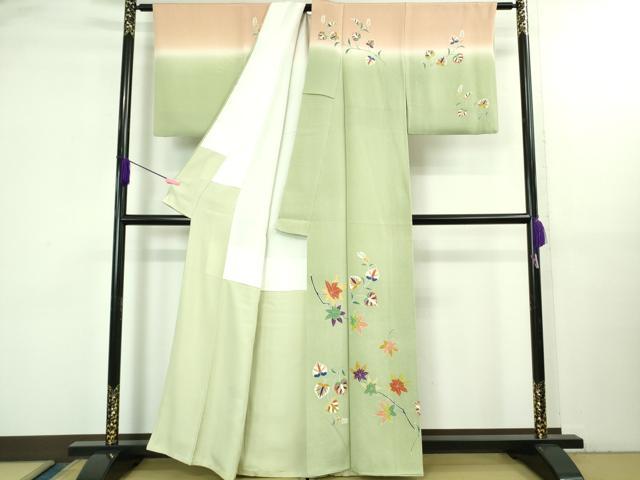 平和屋本店●極上 訪問着 作家物 葵 楓 山葵色地 暈し染め 金彩 逸品 DZAB3572kh6
