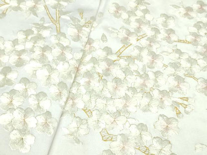 平和屋本店●最高級　京都老舗 尾峨佐染繍 　訪問着　総手刺繍　枝桜　白地　金銀糸　反端・紙タグ付き　逸品　未使用　DZAB3573kh6