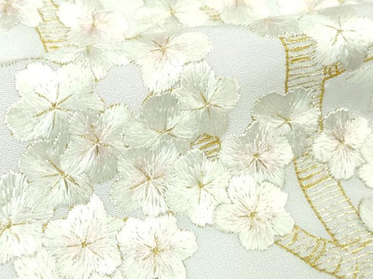平和屋本店●最高級　京都老舗 尾峨佐染繍 　訪問着　総手刺繍　枝桜　白地　金銀糸　反端・紙タグ付き　逸品　未使用　DZAB3573kh6