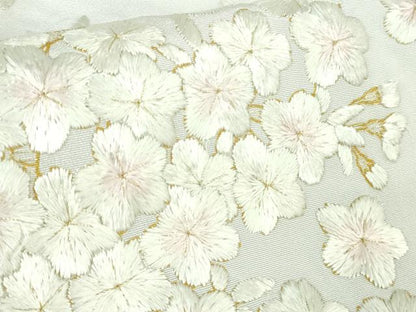 平和屋本店●最高級　京都老舗 尾峨佐染繍 　訪問着　総手刺繍　枝桜　白地　金銀糸　反端・紙タグ付き　逸品　未使用　DZAB3573kh6