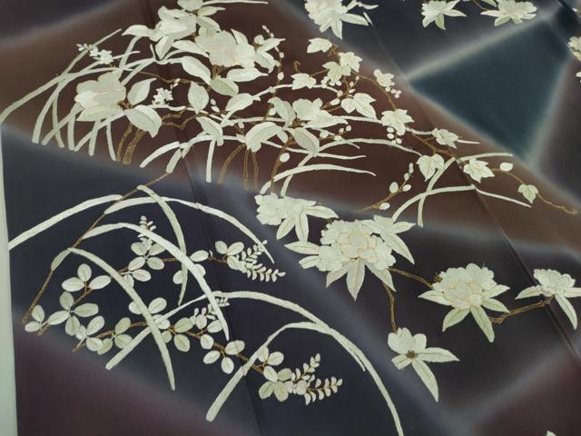 平和屋本店●極上　訪問着　総手刺繍　草花文　暈し染め　金糸　さが美扱い　逸品　DZAB3574kh6