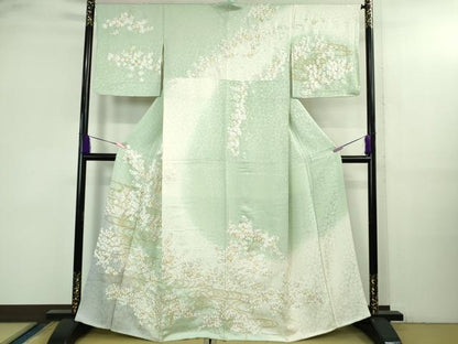 平和屋本店●極上　訪問着　総手刺繍　流水桜　暈し染め　金糸　逸品　DZAB3575kh6