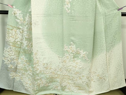 平和屋本店●極上　訪問着　総手刺繍　流水桜　暈し染め　金糸　逸品　DZAB3575kh6