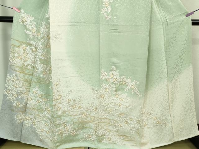 平和屋本店●極上　訪問着　総手刺繍　流水桜　暈し染め　金糸　逸品　DZAB3575kh6
