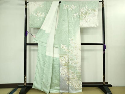 平和屋本店●極上　訪問着　総手刺繍　流水桜　暈し染め　金糸　逸品　DZAB3575kh6