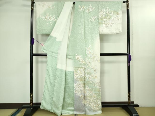 平和屋本店●極上　訪問着　総手刺繍　流水桜　暈し染め　金糸　逸品　DZAB3575kh6
