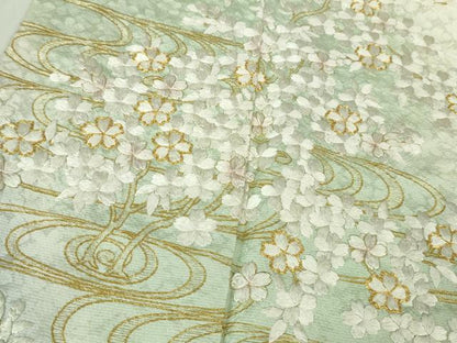 平和屋本店●極上　訪問着　総手刺繍　流水桜　暈し染め　金糸　逸品　DZAB3575kh6