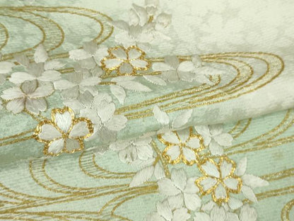 平和屋本店●極上　訪問着　総手刺繍　流水桜　暈し染め　金糸　逸品　DZAB3575kh6