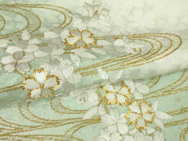 平和屋本店●極上　訪問着　総手刺繍　流水桜　暈し染め　金糸　逸品　DZAB3575kh6