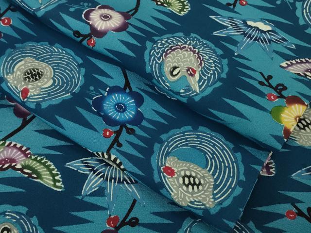 平和屋本店●極上　本場琉球紅型　琉球びんがた　知念紅型研究所　知念貞男　小紋　鶴亀　吉祥花文　参考資料付き　逸品　DZAB3583kh6