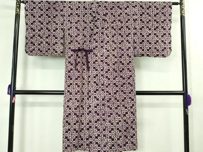 平和屋本店＃希少　岩手の匠　草紫堂　南部絞り　紫根染　綿　道中着　ロング丈　花菱繋ぎ　逸品　未使用　DZAB3585kh6