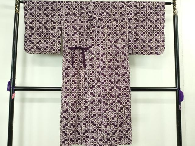 平和屋本店＃希少　岩手の匠　草紫堂　南部絞り　紫根染　綿　道中着　ロング丈　花菱繋ぎ　逸品　未使用　DZAB3585kh6