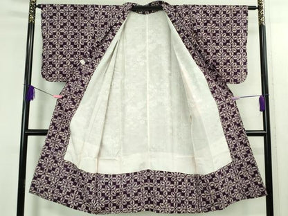 平和屋本店＃希少　岩手の匠　草紫堂　南部絞り　紫根染　綿　道中着　ロング丈　花菱繋ぎ　逸品　未使用　DZAB3585kh6