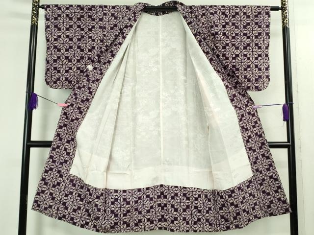 平和屋本店＃希少　岩手の匠　草紫堂　南部絞り　紫根染　綿　道中着　ロング丈　花菱繋ぎ　逸品　未使用　DZAB3585kh6