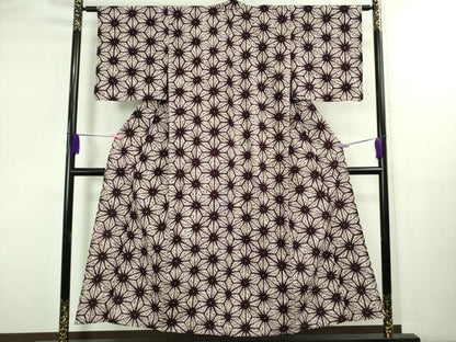 平和屋本店▽極上　岩手の匠　草紫堂　南部絞り　紫根染　紬　単衣　麻の葉　残布付き　正絹　逸品　未使用　DZAB3586kh6