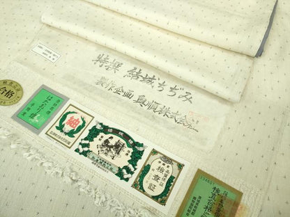 平和屋本店●極上 結城ちぢみ 奥順謹製 はたおり娘 手緒里 証紙付き 逸品 DZAB3589kh6